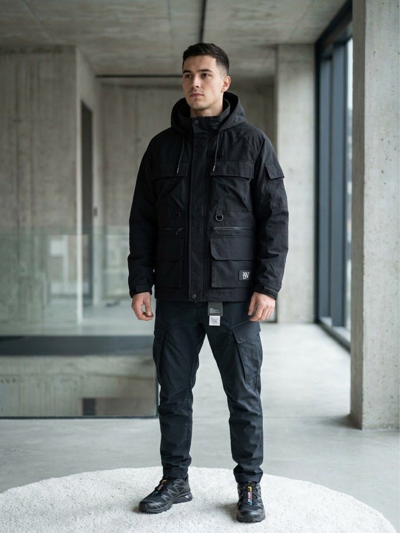 Zara Black Utility Hooded Jacket Size S (Category: Coats, Jackets and Outerwear) located in Cebu City. Submitted by sharksmile (Listing ID 1468317163, Image 1). Description: Zara multi pocket utility windbreaker 🔸size : small 🔸width: 22 🔸length: 28 🔸excellent to as new condition 🔸1k shipp via JnT.