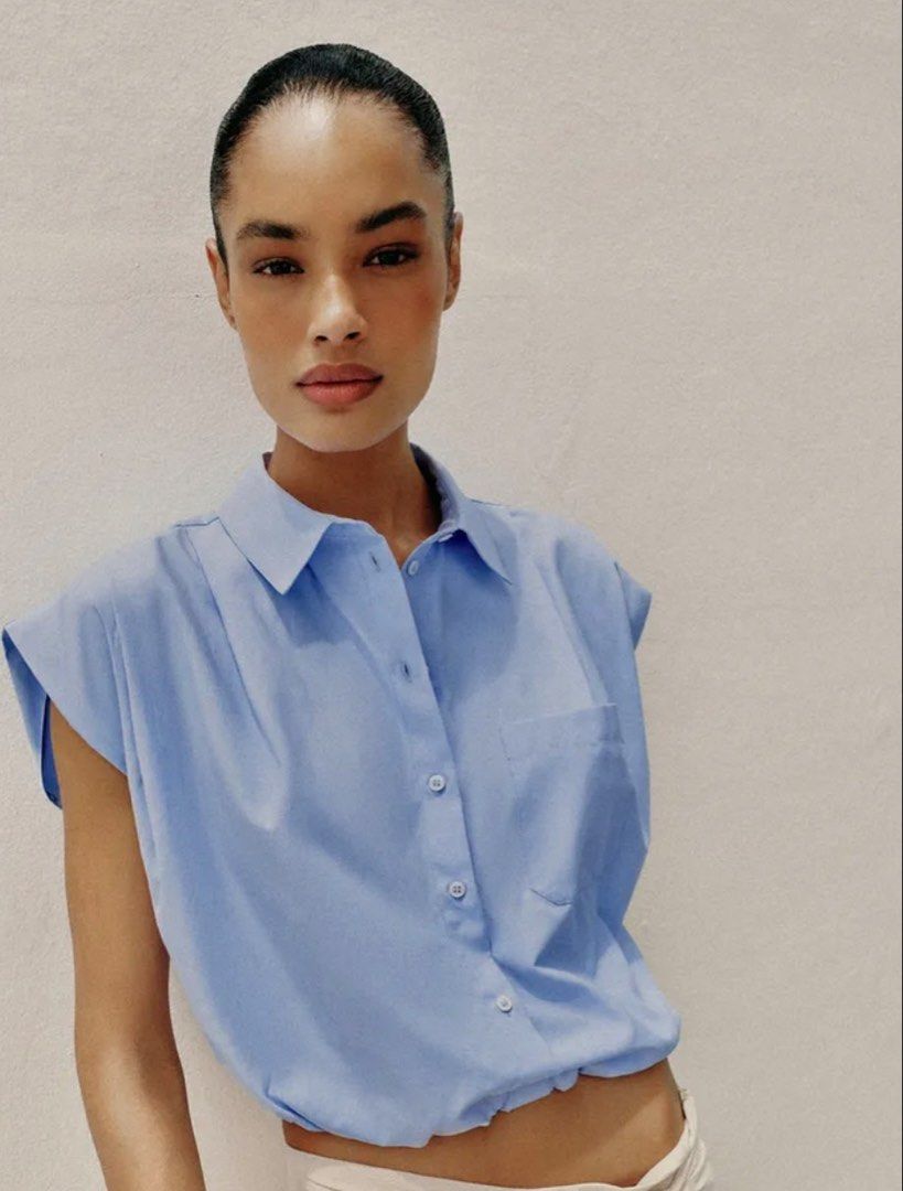 Zara Button-Up Top (Category: Blouses) located in Manila. Submitted by shopelainevillapando (Listing ID 1468303222, Image 2). Description: Used only once for photo! :) Srp is Php1995.