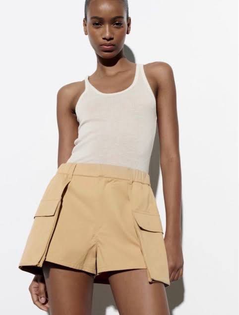 Zara Cargo Skort Beige Size L (Category: Shorts) located in Manila. Submitted by gabwie (Listing ID 1468434882, Image 1). Description: - Brand: Zara - Style: High waist cargo skort - Color: Beige - Size: Large - Great everyday staple - WORN ONCE.