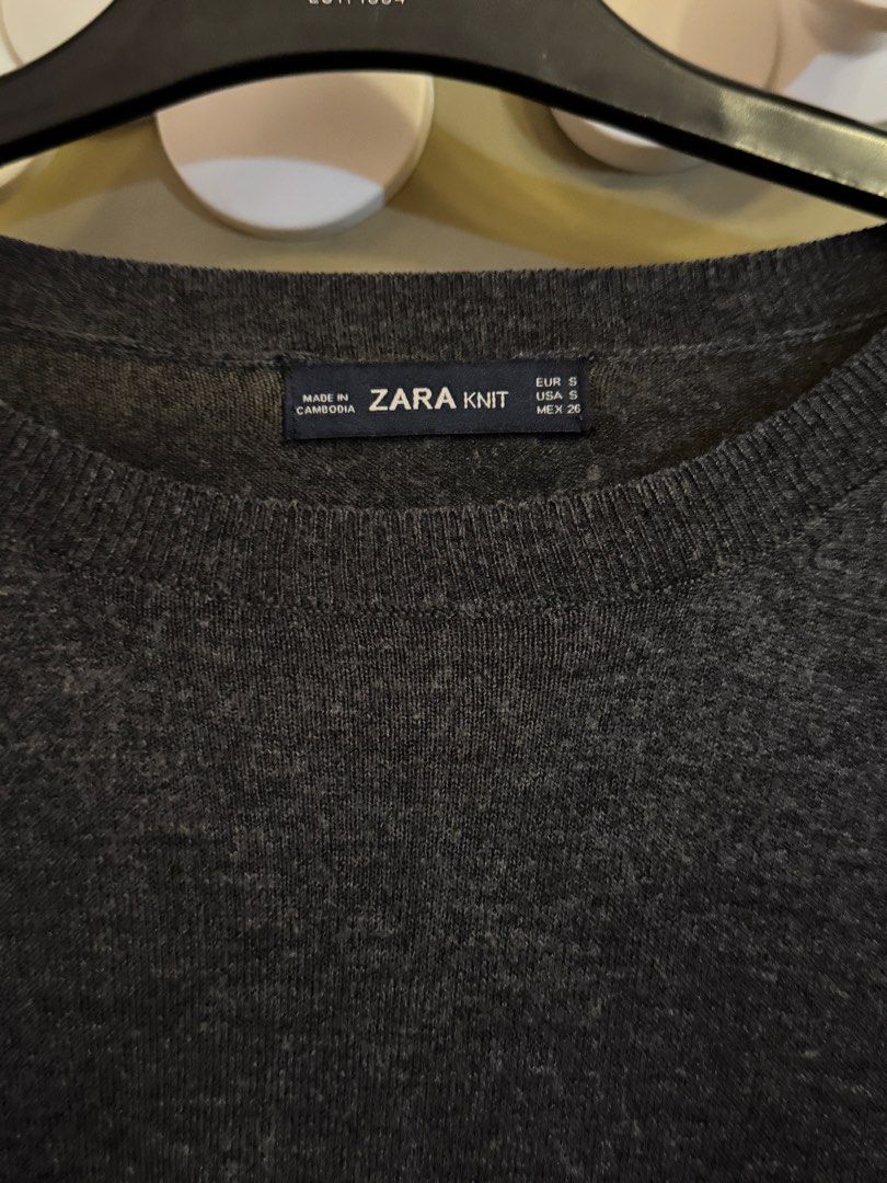 Zara Knit Dark Grey Sweater Size S (Category: Longsleeves) located in Manila. Submitted by gabwie (Listing ID 1468411445, Image 1). Description: - Brand: Zara - Color: Dark Grey - Size: Small (S) - Material: Comfortable knit fabric (light material) - Style: Crewneck, long sleeves, ribbed cuffs and hem - Condition: small hole (see photos) - Perfect for layering and everyday wear.
