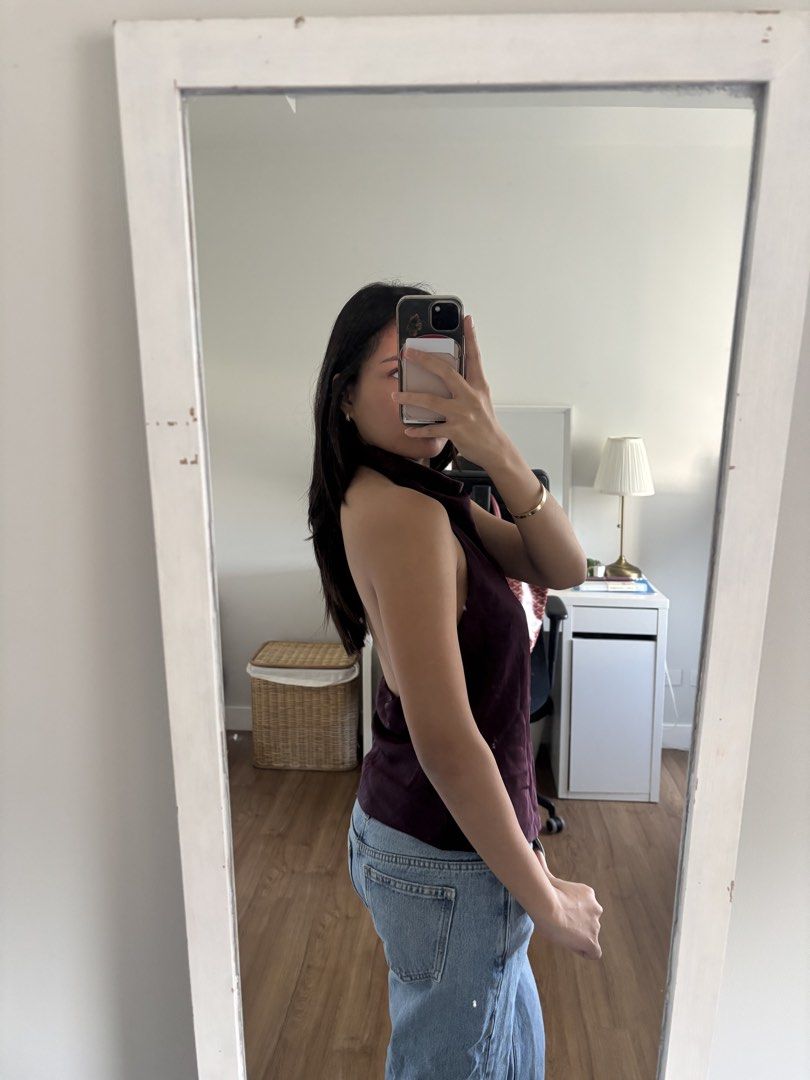 Zara Purple Satin Halter Top (Category: Sleeveless) located in Quezon City. Submitted by andreasclosetisfull (Listing ID 1468355749, Image 2). Description: NEVER WORN!! RFS: not my style anymore LOC: Quezon City MOP: BPI, Gcash MOD: Lalamove, J&T, LBC.