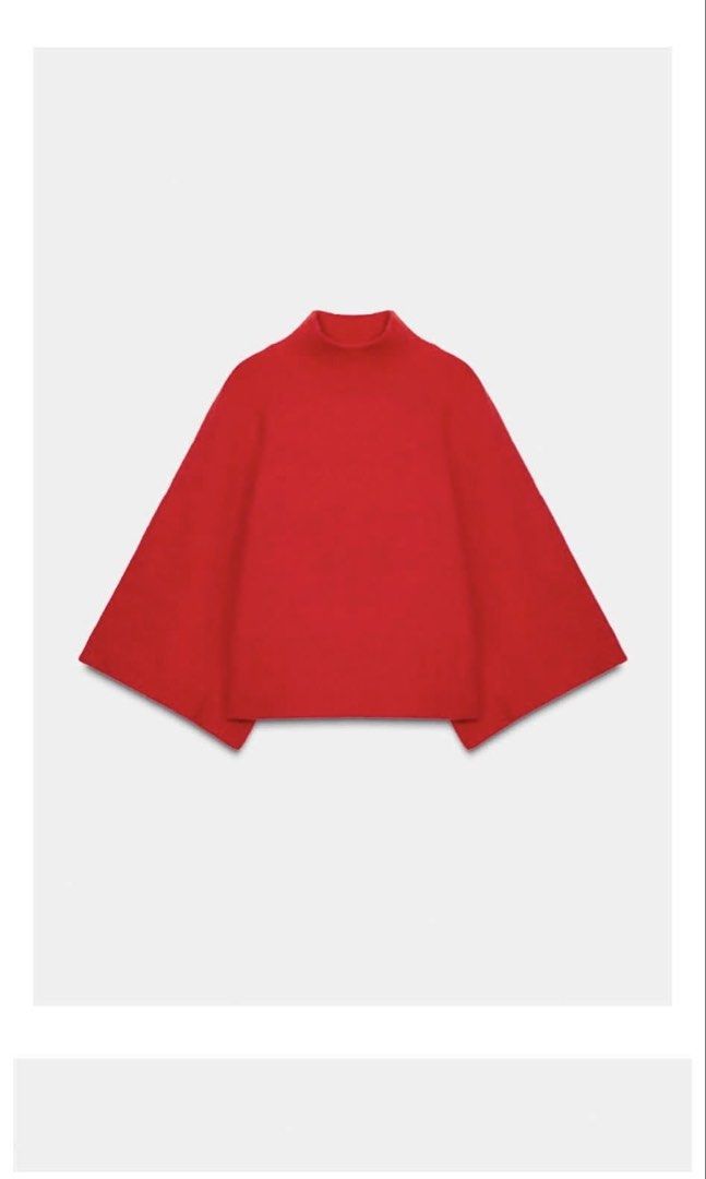 Zara Red High Neck Sweater Size S (Category: Longsleeves) located in Muntinlupa City. Submitted by kashel19 (Listing ID 1468296608, Image 1). Description: - Brand: Zara - Size: Small (S) - Color: Red - Condition: Brand new with original tags attached (never worn) - Design: High mock neckline with chic, wide flared sleeves - Material: Cozy knitted fabric - Perfect statement piece for cold weather RFS: No longer needed.