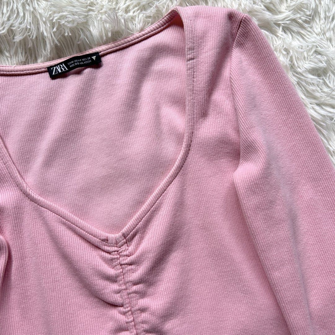 ZARA Ruched Top (Category: Longsleeves) located in Cavite. Submitted by closetbycole (Listing ID 1468336066, Image 2). Description: brand: zara — stretchable cotton ribbed fabric — fits small-medium.