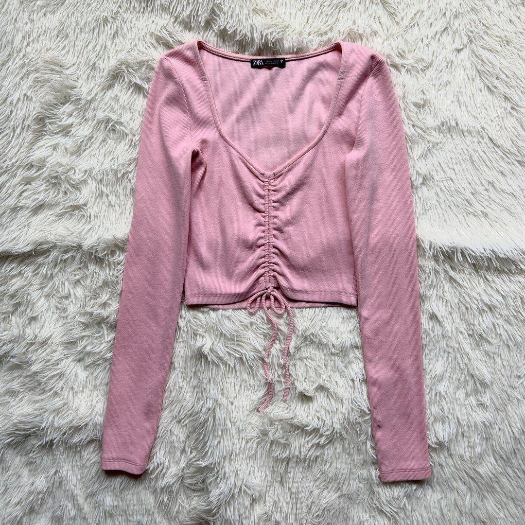 ZARA Ruched Top (Category: Longsleeves) located in Cavite. Submitted by closetbycole (Listing ID 1468336066, Image 1). Description: brand: zara — stretchable cotton ribbed fabric — fits small-medium.