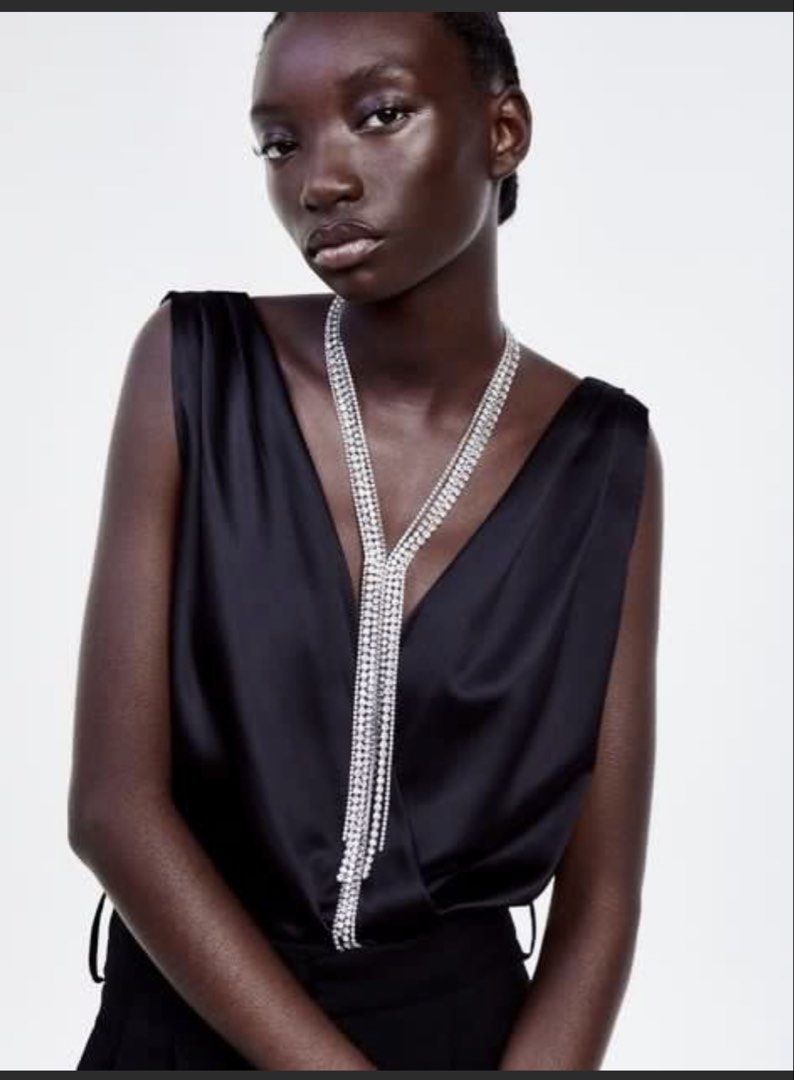 ZARA satin deep neck top (Category: Blouses) located in San Jose del Monte. Submitted by senorita_wella (Listing ID 1468355465, Image 2). Description: .
