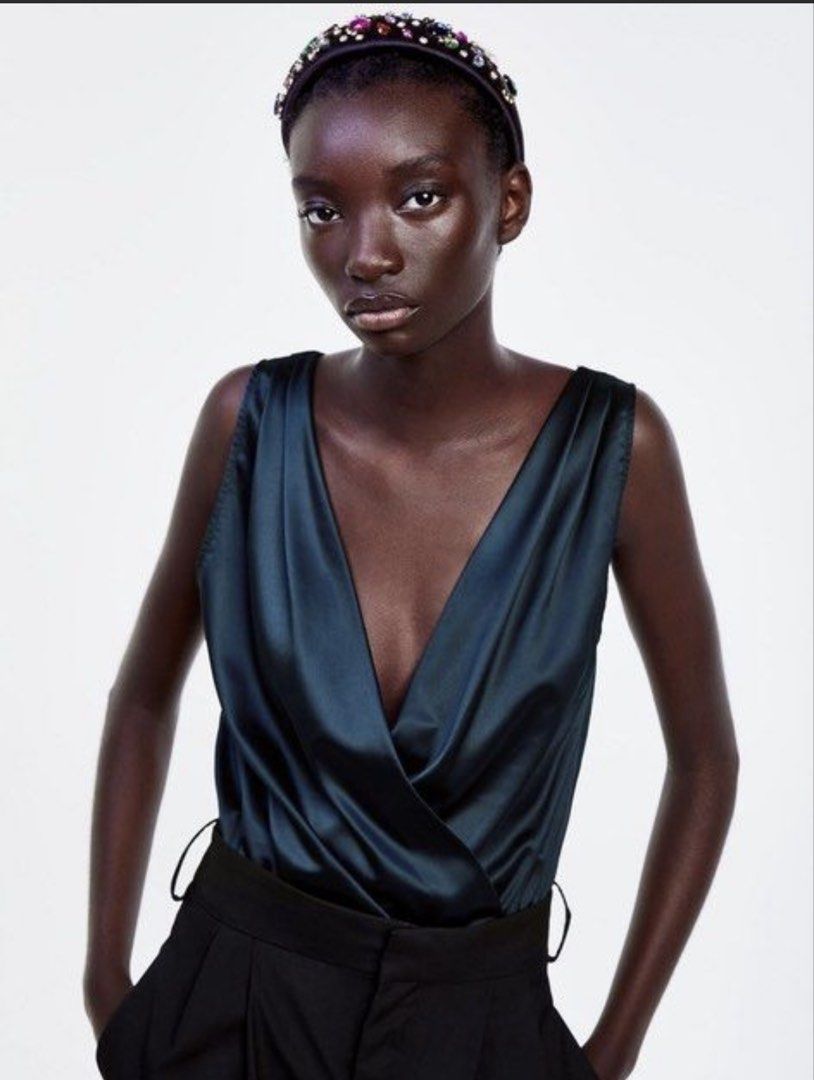 ZARA satin deep neck top (Category: Blouses) located in San Jose del Monte. Submitted by senorita_wella (Listing ID 1468355465, Image 3). Description: .
