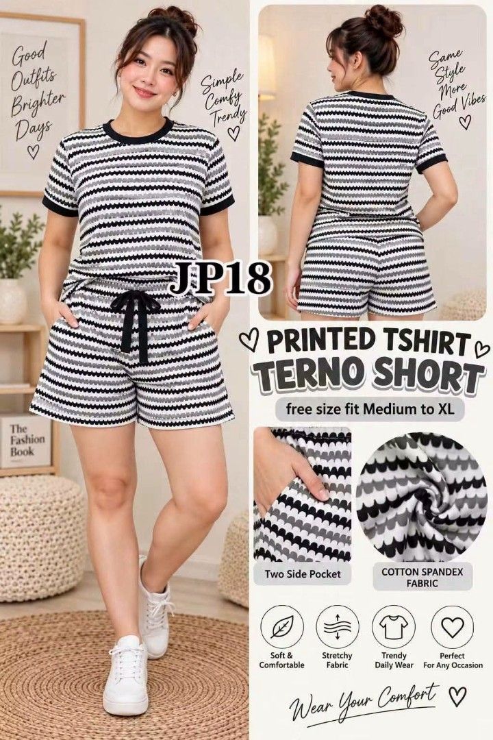 ZIGZAG RINGER TERNO SHORT (Category: Sets or Coordinates) located in Mandaluyong City. Submitted by shopmla (Listing ID 1468434813, Image 3). Description: ZIGZAG RINGER TERNO SHORT Php150. Fit medium to XL ✅with 2 side pocket short😍 Assorted color No Choosing.
