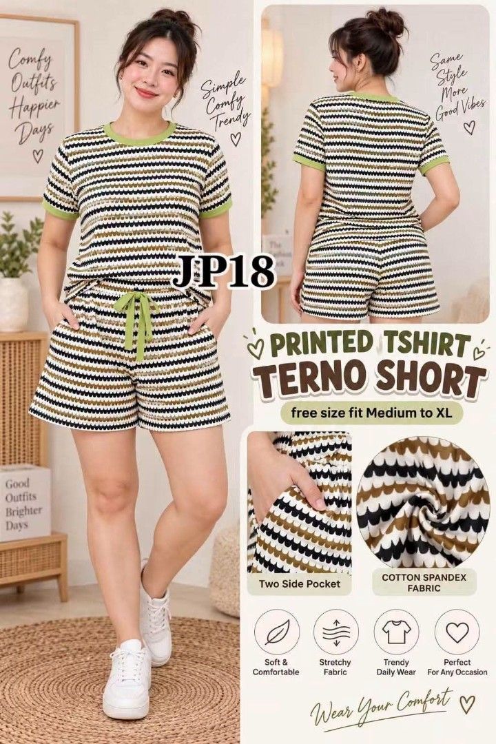 ZIGZAG RINGER TERNO SHORT (Category: Sets or Coordinates) located in Mandaluyong City. Submitted by shopmla (Listing ID 1468434813, Image 2). Description: ZIGZAG RINGER TERNO SHORT Php150. Fit medium to XL ✅with 2 side pocket short😍 Assorted color No Choosing.