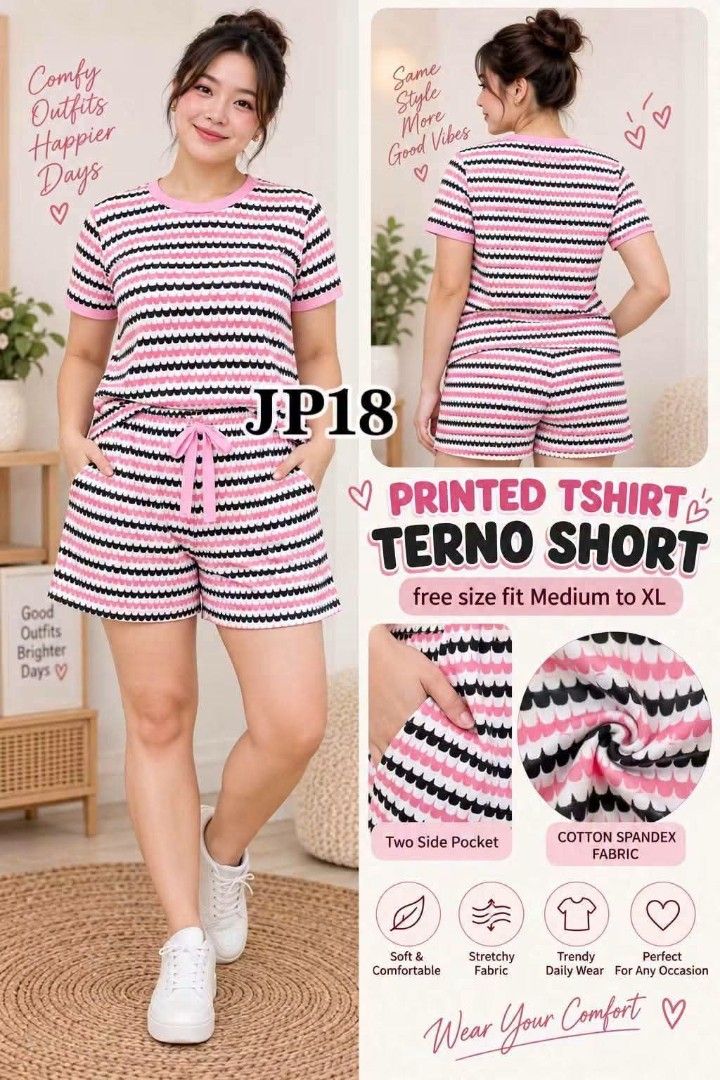 ZIGZAG RINGER TERNO SHORT (Category: Sets or Coordinates) located in Mandaluyong City. Submitted by shopmla (Listing ID 1468434813, Image 1). Description: ZIGZAG RINGER TERNO SHORT Php150. Fit medium to XL ✅with 2 side pocket short😍 Assorted color No Choosing.