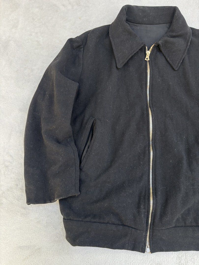 1930s French workwear Wool Jacket (Category: Coats, Jackets and Outerwear) located in Baguio. Submitted by thecollector2600 (Listing ID 1468509852, Image 3). Description: Has shorter sleeves for working condition Made of wool. Has cuts on the pockets and repair stitches on the back Pit to pit-21” Length-24” Shoulders-17” Sleeves- 22”.