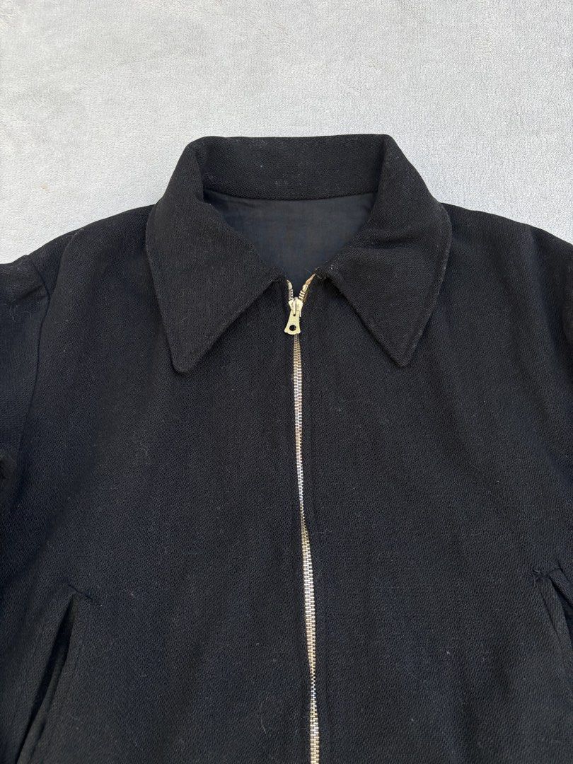 1930s French workwear Wool Jacket (Category: Coats, Jackets and Outerwear) located in Baguio. Submitted by thecollector2600 (Listing ID 1468509852, Image 2). Description: Has shorter sleeves for working condition Made of wool. Has cuts on the pockets and repair stitches on the back Pit to pit-21” Length-24” Shoulders-17” Sleeves- 22”.