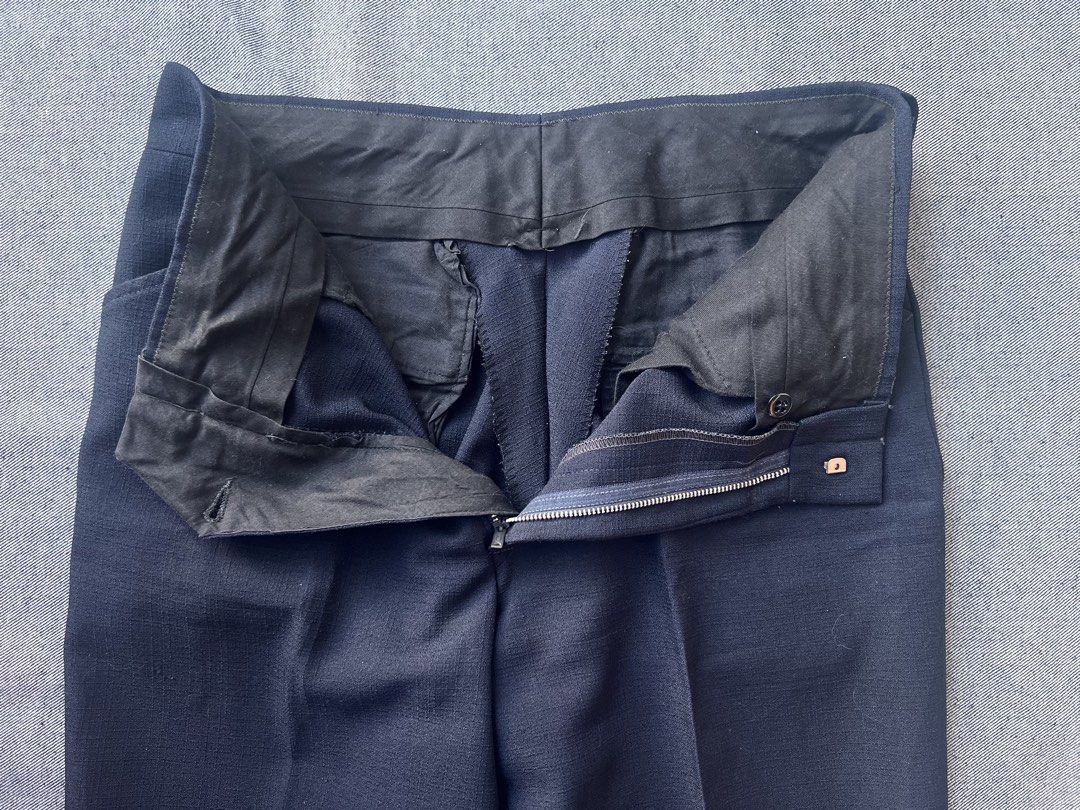 1970s Flared / Boot Cut Navy Slacks Trouser Pants (Category: Trousers) located in Manila. Submitted by minsanseller_madalasbuyer (Listing ID 1468638852, Image 3). Description: 1970s Flared / Boot Cut Navy Slacks Waist - 31” Length - 39” Front rise - 11.5” Hem - 10 - Rip stop, permanent press fabric. - Scovill zipper hardware. - No labels or branding inside. - Can take when styled photos upon request if really interested. ₱ 690.