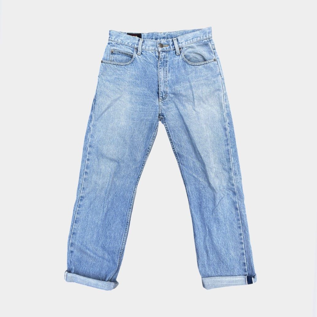 1970s lee selvedge denim (Category: Jeans) located in Calamba. Submitted by juan_jawnz (Listing ID 1468629276, Image 2). Description: Vintage 1980s Lee selvedge Denim. Classic stone washed look to match with band tees or any casual occasion. Waistline- 32 inches Length- 41.75 inches Leg opening- 9 inches Issues: Cut hem Minor stains DM FOR MORE DETAILS! .