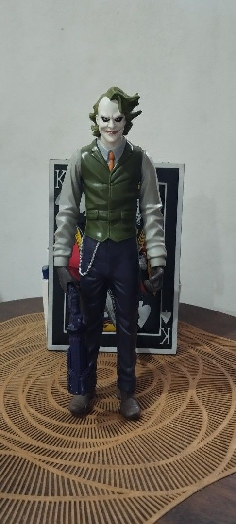 2008 Mattel The Joker action figure (Category: Figurines & Statues) located in Manila. Submitted by ventajetoyz625 (Listing ID 1468507288, Image 3). Description: - Vintage Mattel Joker action figure from The Dark Knight Collection - 10 inches tall - Outfit details include green vest, grey shirt, and purple pants - Great addition for DC and Batman collectors - Kitbash accessory - Backdrop not included - Minimal scratches and some paint transfer - 