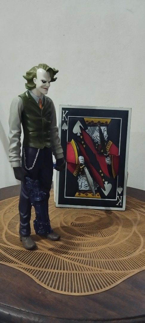 2008 Mattel The Joker action figure (Category: Figurines & Statues) located in Manila. Submitted by ventajetoyz625 (Listing ID 1468507288, Image 1). Description: - Vintage Mattel Joker action figure from The Dark Knight Collection - 10 inches tall - Outfit details include green vest, grey shirt, and purple pants - Great addition for DC and Batman collectors - Kitbash accessory - Backdrop not included - Minimal scratches and some paint transfer - 