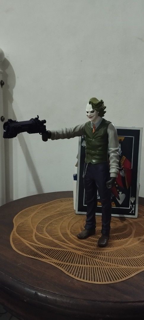 2008 Mattel The Joker action figure (Category: Figurines & Statues) located in Manila. Submitted by ventajetoyz625 (Listing ID 1468507288, Image 2). Description: - Vintage Mattel Joker action figure from The Dark Knight Collection - 10 inches tall - Outfit details include green vest, grey shirt, and purple pants - Great addition for DC and Batman collectors - Kitbash accessory - Backdrop not included - Minimal scratches and some paint transfer - 