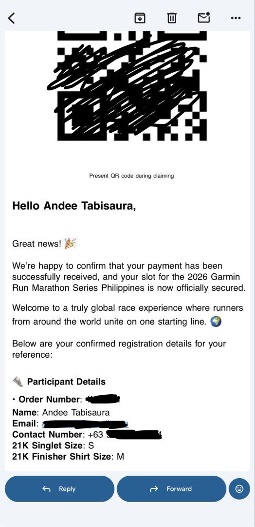 21K Race Kit - Garmin Run 2026 (Category: Events Tickets) located in Quezon City. Submitted by andeeclutters (Listing ID 1468598078, Image 2). Description: FOR SALE: Garmin Run 2026 — 21K Race Kit RFS: Recurring hip pain 😔 I’ll be claiming the kit tomorrow at SM Megamall, so meet-up is available there tomorrow only! Price: ₱2,200 (purchased it for ₱2,430) Delivery: Lalamove, Grab, or J&T from Matandang Balara, QC (shipping fee shouldered by buye