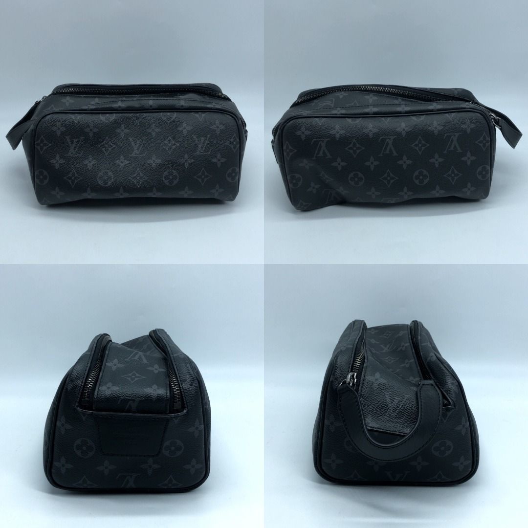 267010068 LOUIS VUITTON BAG MONOGRAM DOPP KIT ECLIPSE CANVAS M46354 (Category: Luxury Bags & Wallets) located in Taguig. Submitted by ecoring.ph (Listing ID 1468578493, Image 3). Description: ◆CONDITION: B+ ◆DESCRIPTIONS: (Other defects/info:) OUTER: The body of the pouch is slightly scratched and deformed, has press marks, and shows signs of use. The bottom and bottom corners of the pouch are slightly scuffed. The top handle and zipper puller of
