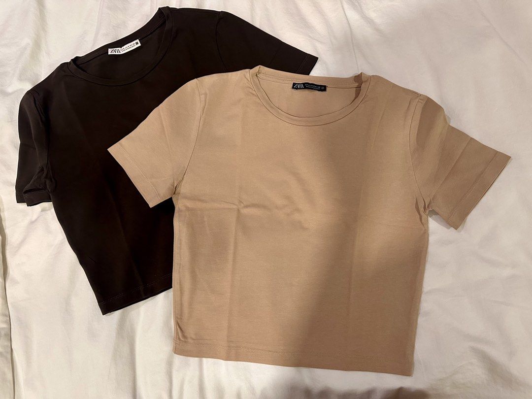 2 Cotton cropped tops (Category: Blouses) located in Quezon City. Submitted by aurora.borealis.11 (Listing ID 1468563961, Image 1). Description: Used once, no flaws. Caramel Dark brown.