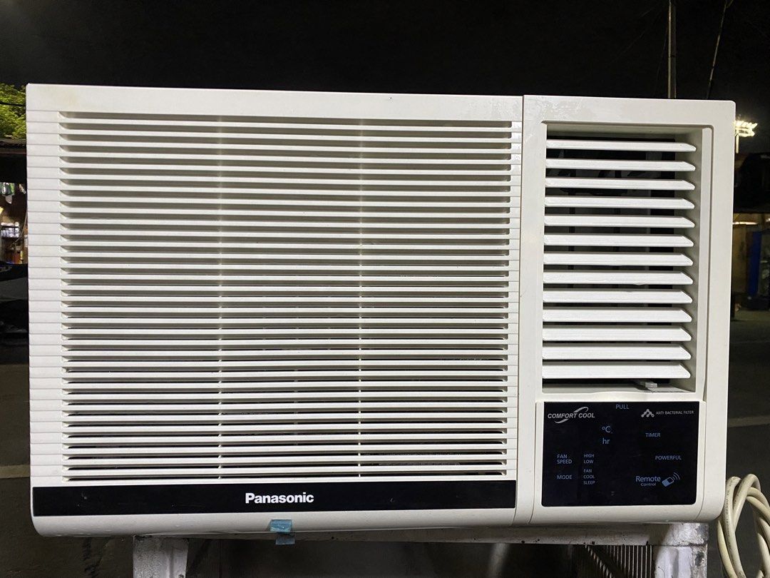 2HP Panasonic Comfort Cool Window Type Air Conditioner (Category: Air Conditioning and Heating) located in Manila. Submitted by almira_03 (Listing ID 1468695376, Image 2). Description: - Brand/Model: Panasonic Comfort Cool Series Window Type Air Conditioner - Color: White - Features: Anti-bacterial filter and remote control capability - Control Panel: Digital touch pad on the right with clear settings for fan speed, mode, timer, and temperature -