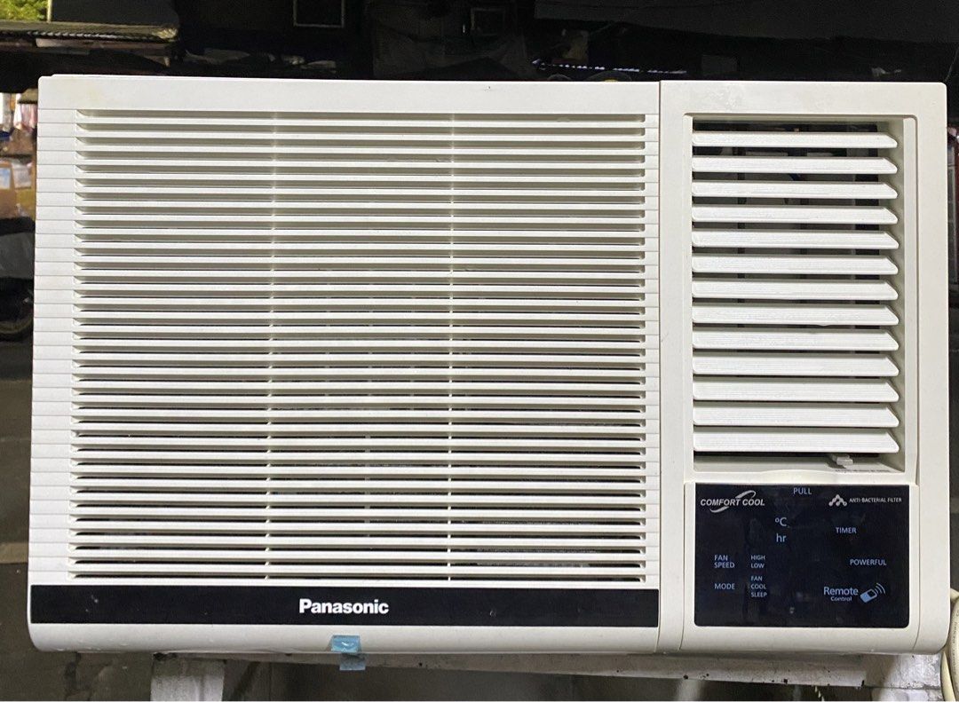 2HP Panasonic Comfort Cool Window Type Air Conditioner (Category: Air Conditioning and Heating) located in Manila. Submitted by almira_03 (Listing ID 1468695376, Image 1). Description: - Brand/Model: Panasonic Comfort Cool Series Window Type Air Conditioner - Color: White - Features: Anti-bacterial filter and remote control capability - Control Panel: Digital touch pad on the right with clear settings for fan speed, mode, timer, and temperature -
