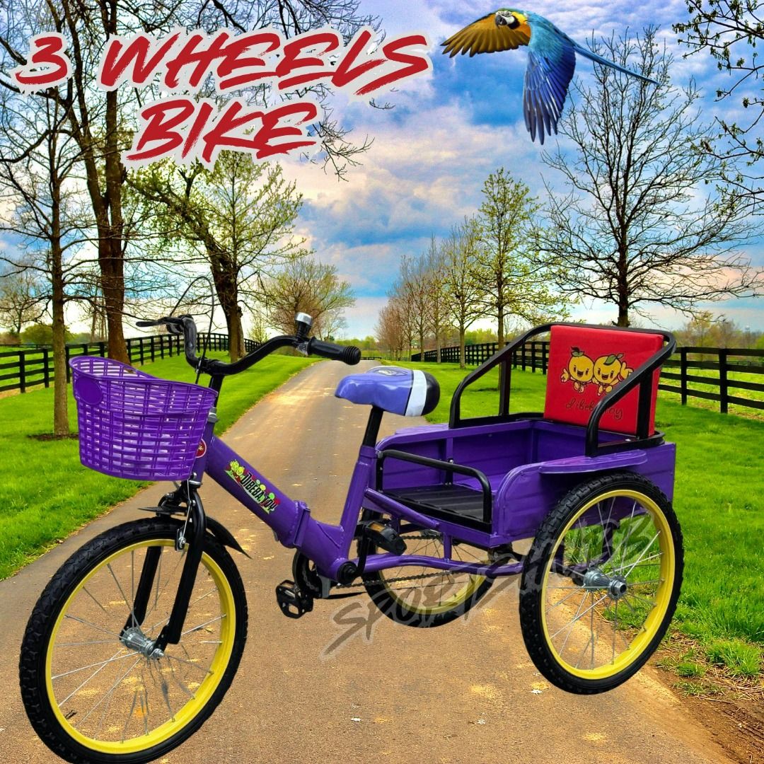 3 Wheels bike For kids (Category: Kids Toys) located in Quezon City. Submitted by mike10sitaldas (Listing ID 1468597906, Image 3). Description: 3 Wheels bike For kids 4,500 Php / Brand new with Basket/bell/Cargo bike Available color : red blue violet.