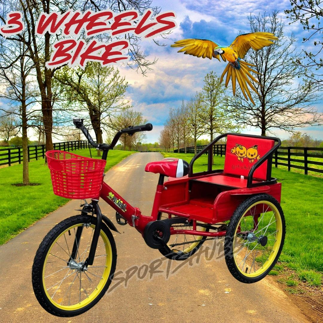 3 Wheels bike For kids (Category: Kids Toys) located in Quezon City. Submitted by mike10sitaldas (Listing ID 1468597906, Image 1). Description: 3 Wheels bike For kids 4,500 Php / Brand new with Basket/bell/Cargo bike Available color : red blue violet.