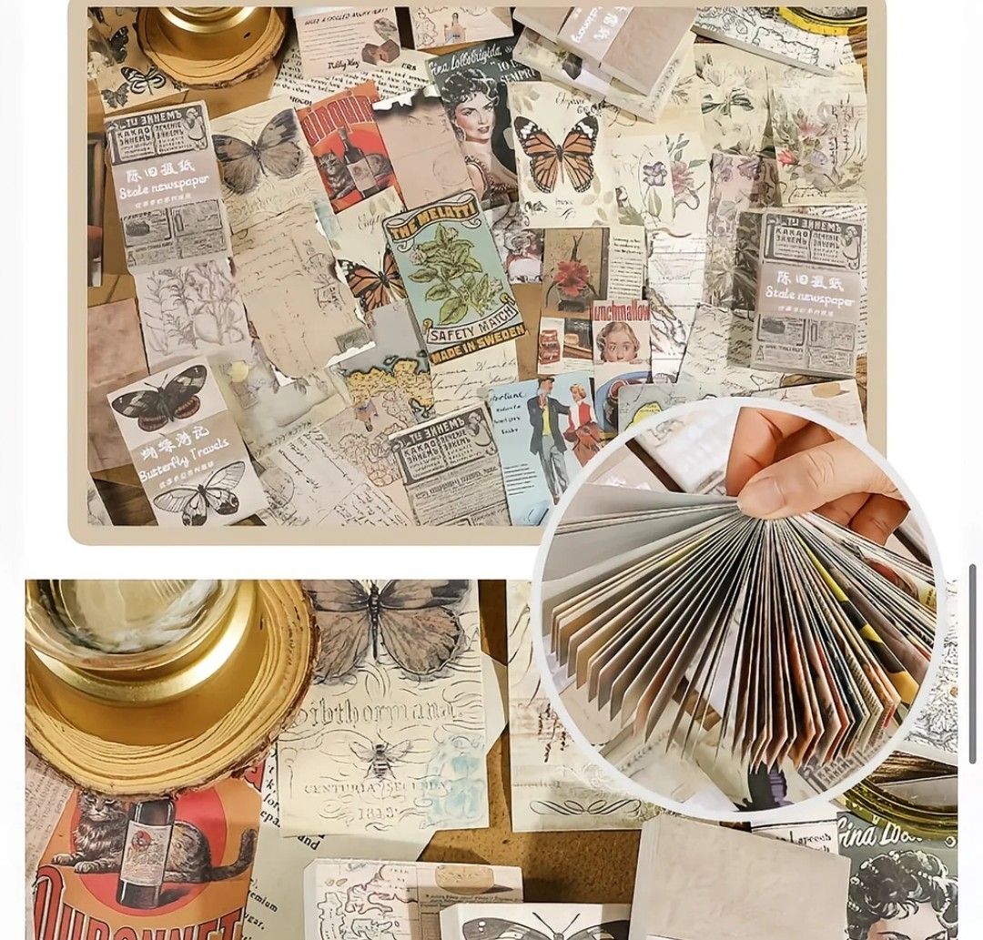 60PCS Past Notes Series Basic Material Paper DIY Album Journal Planner Diary Crafts Scrapbooking (Category: Art & Prints) located in Manila. Submitted by merell_me (Listing ID 1468534890, Image 2). Description: ✅The paper without back glue. ✅Perfect for scrapbooking decoration, journal, book decoration, gift wrapping, DIY craft making, etc. ✅Each book contains 30 different patterns of material paper. Meet your different needs..