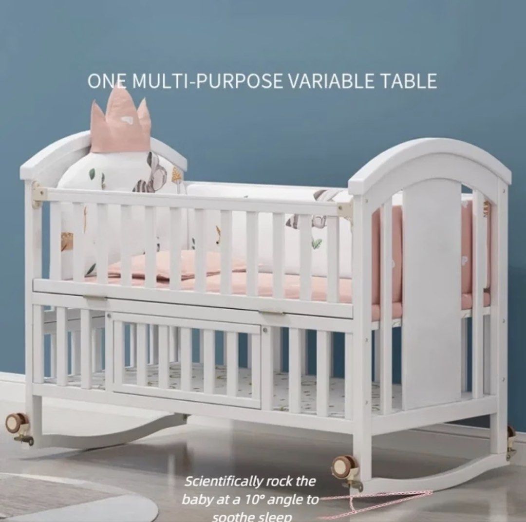 7in1 Baby Crib (Category: Cots & Cribs) located in Quezon City. Submitted by dani_dj (Listing ID 1468590061, Image 1). Description: FOR SALE: 7-in-1 Baby Crib 🤎👶🏻 💰 Selling Price: ₱2,500 🎨 Color: Natural Wood 📏 Dimensions: 120 × 65 × 64 cm 🍼 Used for only 6 months! ✨ No issues ✨ Still in good condition 🎁 FREEBIES included: -Pillow -Bed tail cloth -Pink bed surround -Other crib accessories 📌 Crib is currently disassembled for easier stora