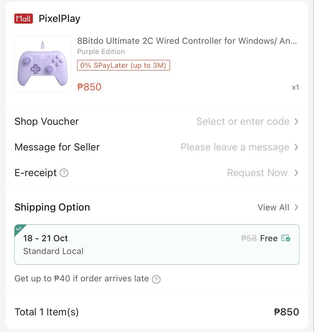 8BitDo Ultimate 2C Wired Controller - Purple (Controller Only) (Category: Controllers) located in Licab. Submitted by kmbrgz (Listing ID 1468666756, Image 2). Description: FIRM PRICE! Description: Selling my 8BitDo Ultimate 2C Wired Controller (Model 82CD) in the Purple color variant. This is a lag-free wired controller perfect for PC gaming, Android, and Raspberry Pi setups. It features premium Hall Effect joysticks and triggers to completely el