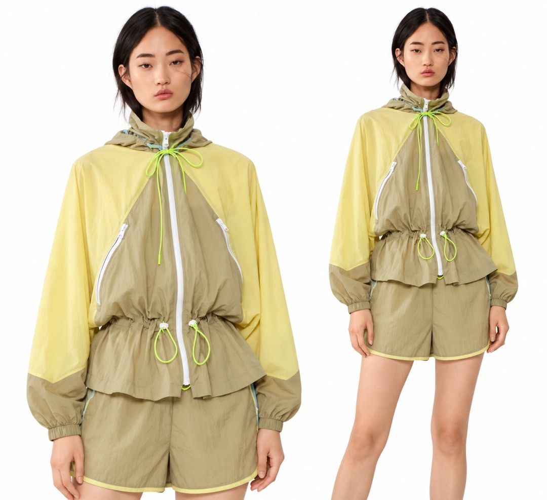 💚 ZARA Colourblock Windbreaker Jacket | Lime & Khaki (Category: Coats, Jackets and Outerwear) located in Manila. Submitted by hellothere2012 (Listing ID 1468618046, Image 1). Description: Stylish Zara colourblock windbreaker in a unique lime yellow and khaki combination! ✨ 💚 Lightweight design 💚 Zip-up front closure 💚 Adjustable drawstring waist and hood 💚 Functional front zip pockets 💚 Elastic cuffs 💚 Sporty, trendy outdoor look Perfect f