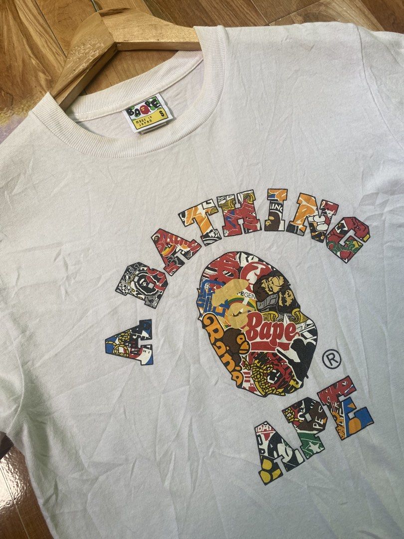 A Bathing Ape (BAPE) Multi-Logo College Tee.🏷️ (Category: Tshirts & Polo Shirts ) located in Binalbagan. Submitted by johncarlocaalim (Listing ID 1468508258, Image 2). Description: Legit|Authentic Dimes 19x26 Good condition Color rate 9/10 Issue hairline and need wash .
