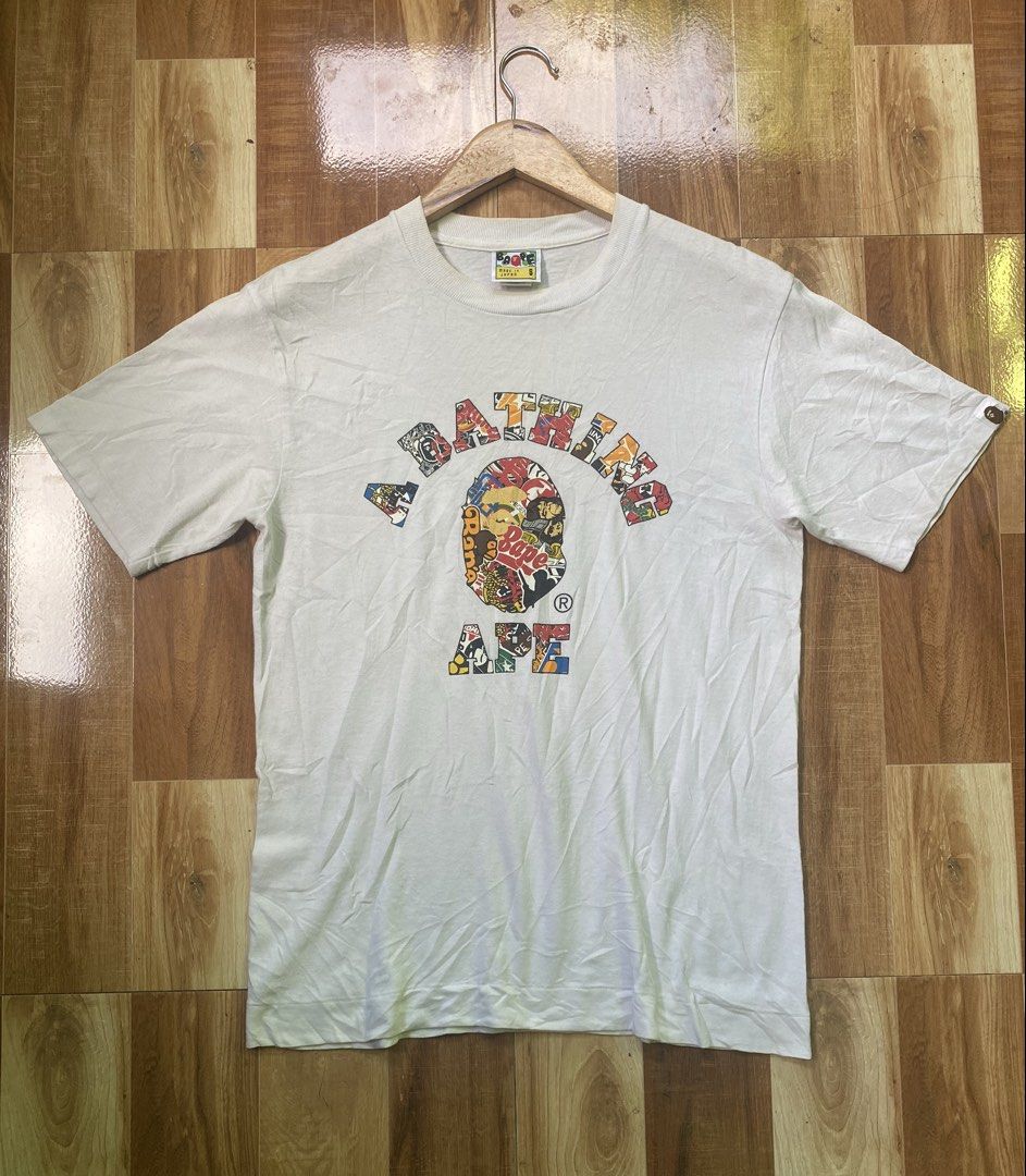 A Bathing Ape (BAPE) Multi-Logo College Tee.🏷️ (Category: Tshirts & Polo Shirts ) located in Binalbagan. Submitted by johncarlocaalim (Listing ID 1468508258, Image 1). Description: Legit|Authentic Dimes 19x26 Good condition Color rate 9/10 Issue hairline and need wash .