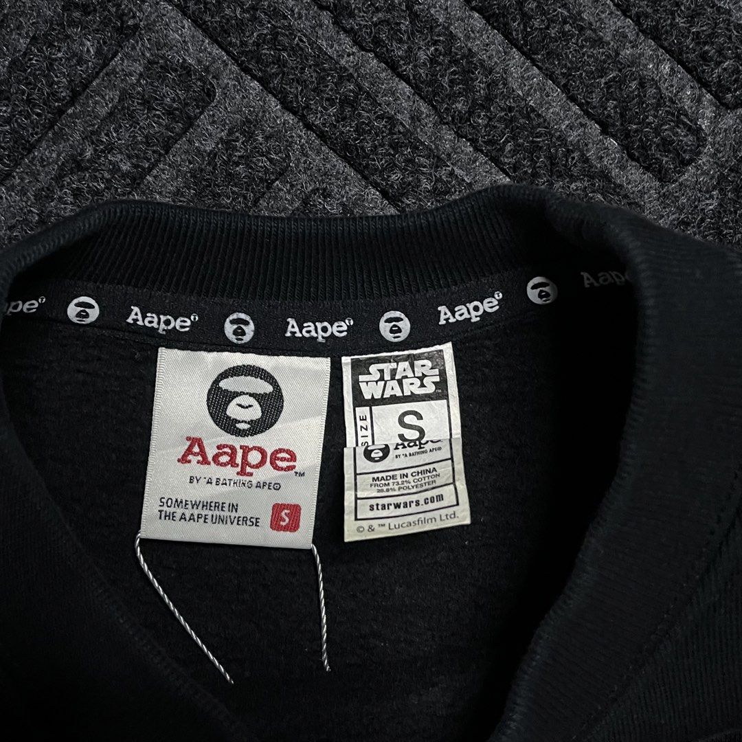 Aape x Starwars Crewneck (Category: Hoodies) located in Davao. Submitted by archived.status (Listing ID 1468579982, Image 3). Description: COLOR MAY VARY DUE TO LIGHTING‼️ Condition: 9.5/10 Color rate: 9.5/10, or better Issue: N/A Size Small Width 20 Length 24.