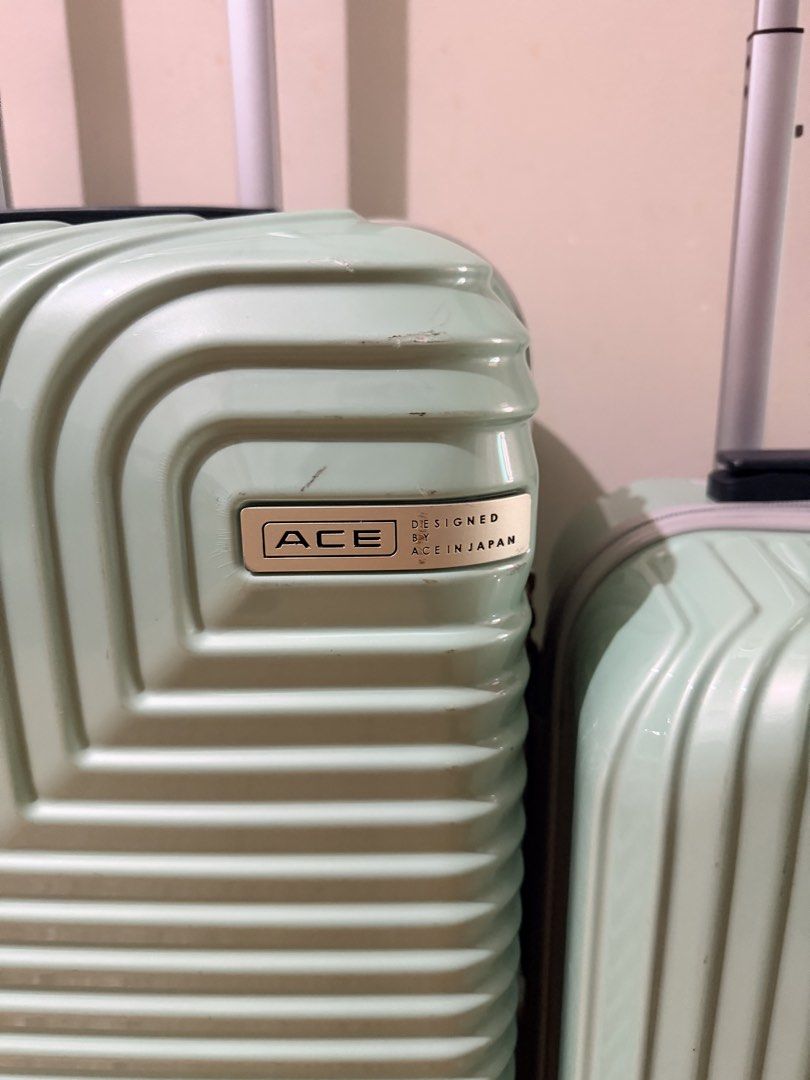 ACE Luggage Set Mint Green Hard Shell Suitcases (Category: Luggage) located in Pasig City. Submitted by wandererscab_2.0 (Listing ID 1468559136, Image 2). Description: 💯 Original ACE (Designed in Japan) Bought at Travel Club Handles were replaced with universal handles (But can be change to original ace handles in any travel club stores with a fee) Color: Mint Green Set includes: 1 medium suitcase and 1 small carry-on Condition: Normal scuffs an