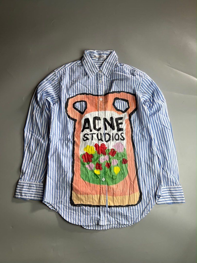 Acne Studios - S/S19 Ceramic-Print Striped Button Down - Shirt (Category: Luxury Apparel) located in San Pablo. Submitted by hiddenrygn (Listing ID 1468632598, Image 1). Description: Acne Studios - S/S19 Ceramic-Print Striped Button Down - Shirt Size : 34 on tag(18” 26”) No flaws Minor signs of usage DM!.