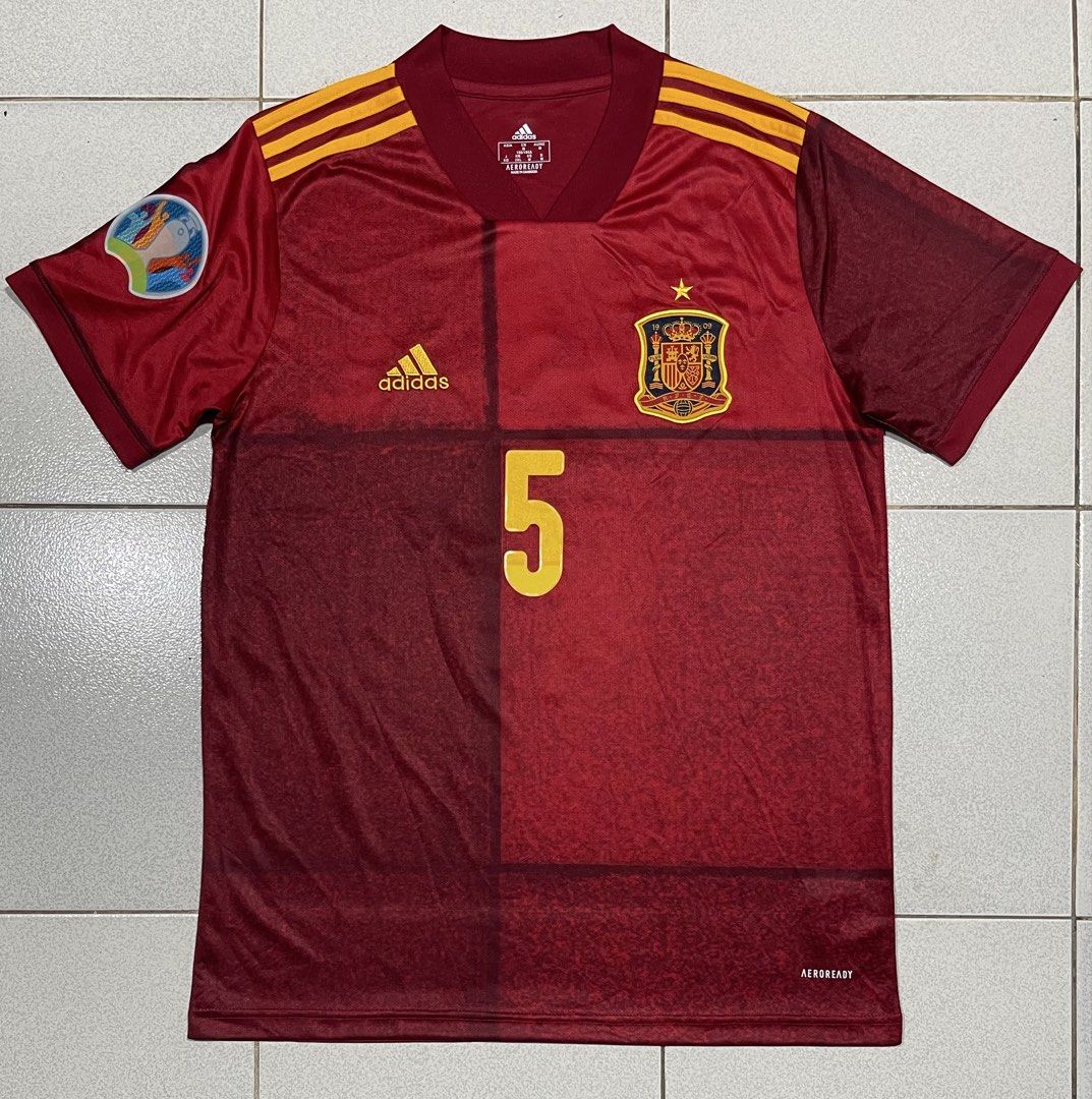 Adidas Spain 2020-21 Home Jersey (Category: Activewear) located in Mandaue City. Submitted by MJ_80 (Listing ID 1468644102, Image 1). Description: Adidas Spain 2020-21 Home Jersey Medium Dimes: 20 X 28 See photos for measuremenys Minor issue last 2 photos, not noticeable Color rate & Condition: 9.9/10 Price: 2,250 .