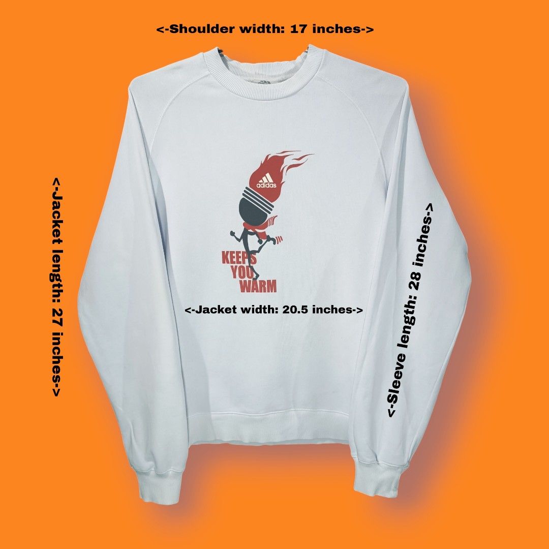 Adidas Winter Olympics Print Design White Sweatshirt (Category: Coats, Jackets and Outerwear) located in Bacoor. Submitted by nineties_kid (Listing ID 1468595098, Image 1). Description: <==• Adidas Winter Olympics Print Design White Sweatshirt Size: Medium Shoulder width: 17 inches Sleeve length: 28 inches Jacket width: 20.5 inches Jacket length: 27 inches _________________________ -Modes Of Delivery: J&T/Lalamove/ LBC (Cash on Pick-up/COD) -Meet