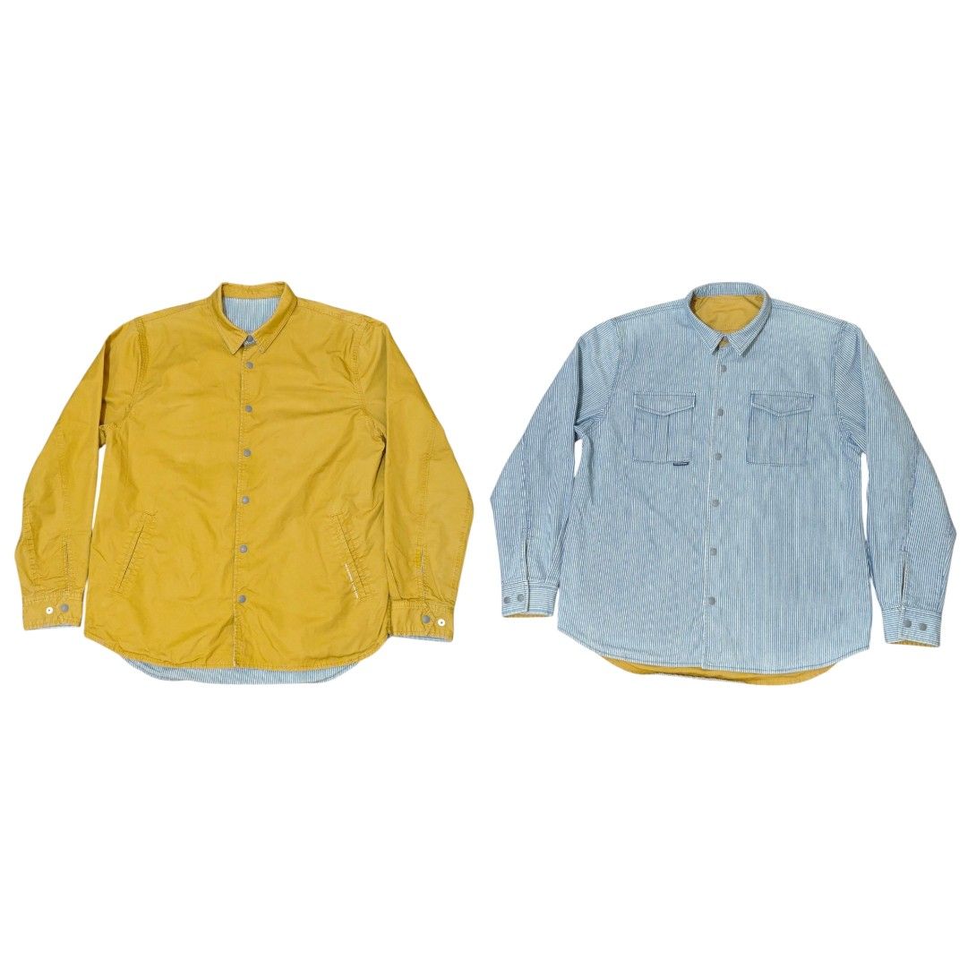 AD-LIB Reversible Jacket (Category: Coats, Jackets and Outerwear) located in Quezon City. Submitted by oldturnedtogold (Listing ID 1468509328, Image 1). Description: AD-LIB Reversible Jacket Size Large Khaki / Blue and White Stripes Shoulder Width - 18.5" Body length - 28.5" Chest Width - 22.5" Sleeve Length - 24.25" Details: - 100% cotton fabric - Reversible design with 2 looks in 1 jacket - Khaki side with side pockets - Blue striped side with 