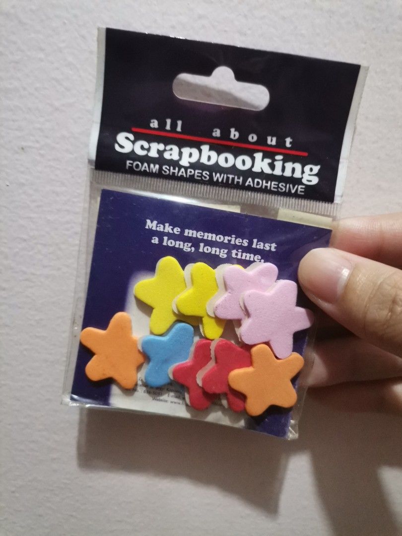 All About Scrapbooking Foam Shapes With Adhesive Bundle (Category: Craft Supplies & Tools) located in Makati City. Submitted by kookybearsstuff (Listing ID 1468621681, Image 3). Description: - Bundle includes 3 packs of adhesive foam shapes: hearts, flowers, and stars in vibrant colors - Brand new and sealed in original packaging - Easy peel-and-stick backing for hassle-free crafting - Perfect for scrapbooking, card making, school projects, and D