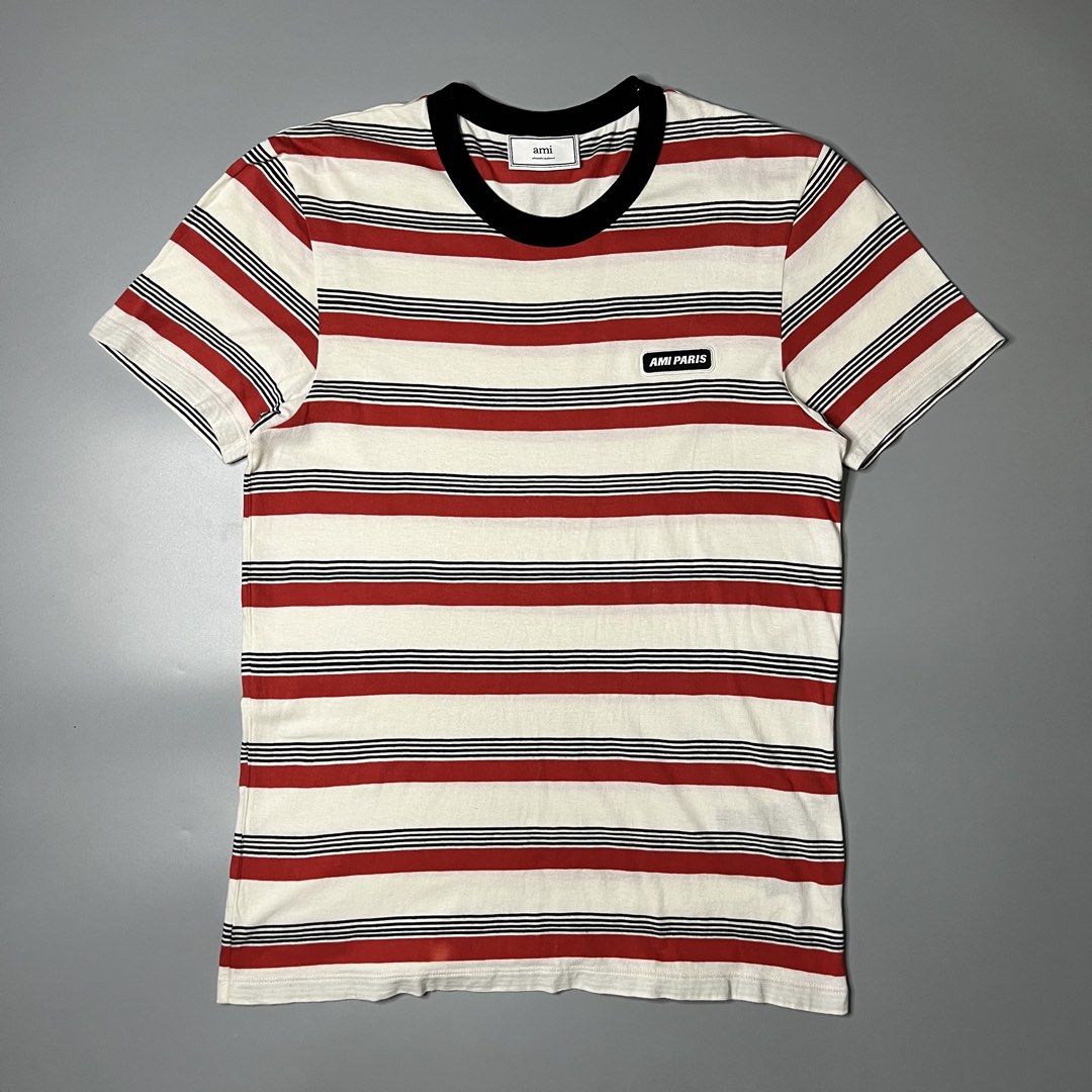 AMI PARIS Striped Crew Neck T Shirt (Category: Tshirts & Polo Shirts ) located in Manila. Submitted by aaaaaahhhhhh (Listing ID 1468654083, Image 1). Description: Medium 19W 27.5L Minimal sign of usage Lalamove or J&t Express + Shipping fee.