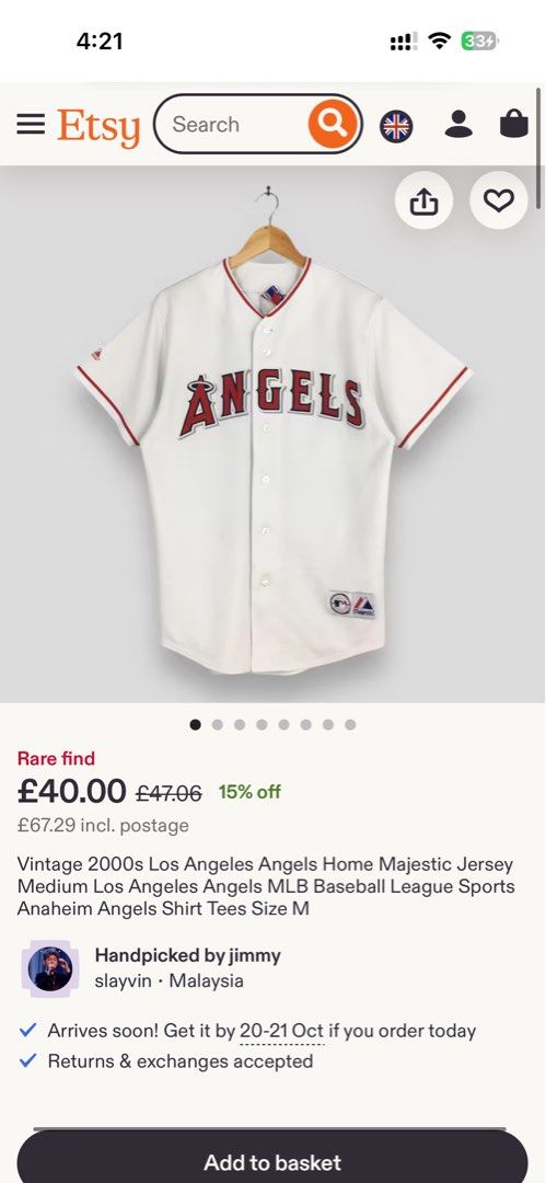 Angels | MLB | Baseball Top (Category: Others Tops) located in Manila. Submitted by love.lyxph (Listing ID 1468577141, Image 1). Description: Los Angeles Angels home jersey produced by Majestic Athletic Vintage Angels Baseball Jersey Best fit Small to Medium Women.