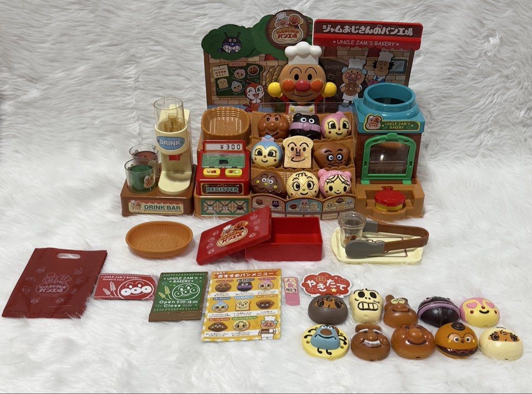 Anpanman Uncle Jam's Bakery Playset with Accessories (Category: Kids Toys) located in Cavite. Submitted by kobebean_122 (Listing ID 1468633696, Image 1). Description: - Official Anpanman bakery playset featuring the Uncle Jam character - Complete set includes an oven, cash register, drink bar, tongs, trays, and menu guide - Comes with tons of cute character bread pieces - Great for hours of imaginative pretend play for young kids.