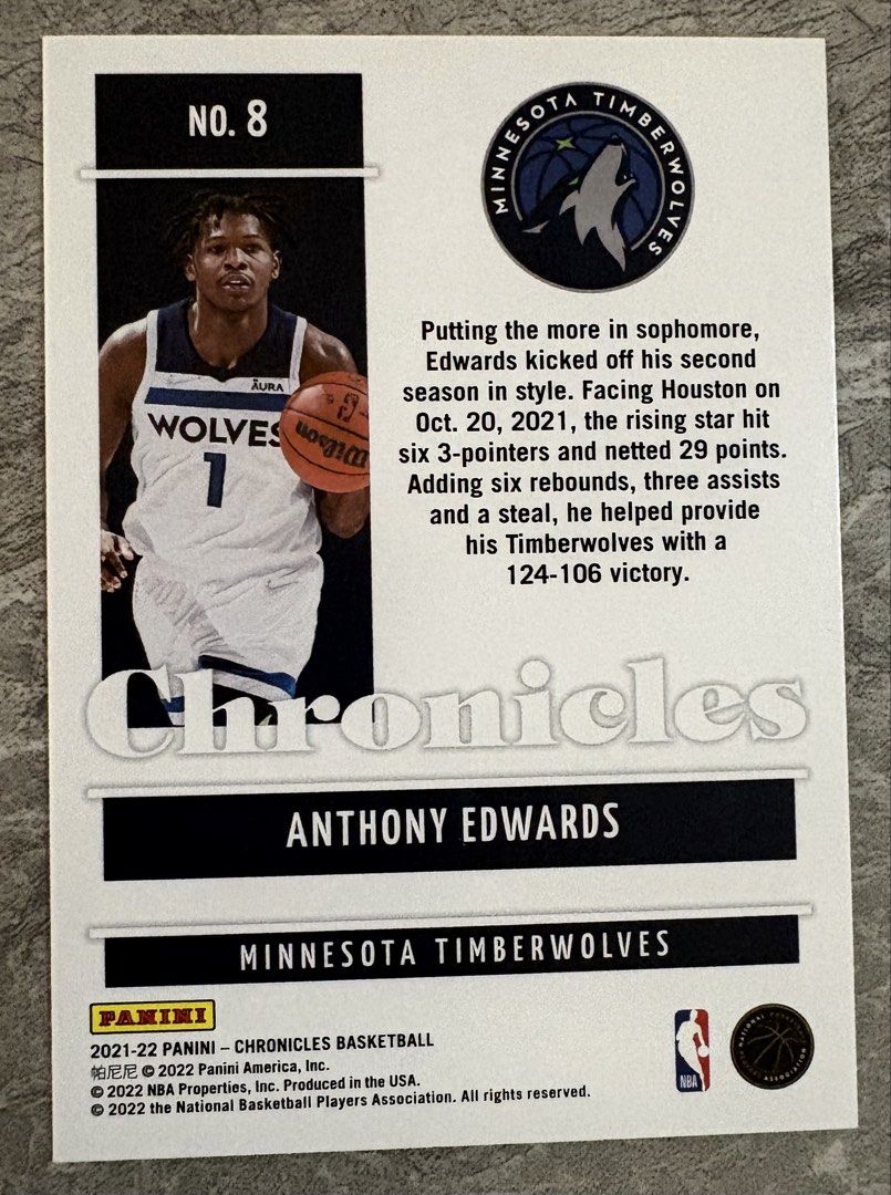Anthony Edwards 8 (Category: Raw Singles) located in Manila. Submitted by steadycards80 (Listing ID 1468557383, Image 2). Description: .