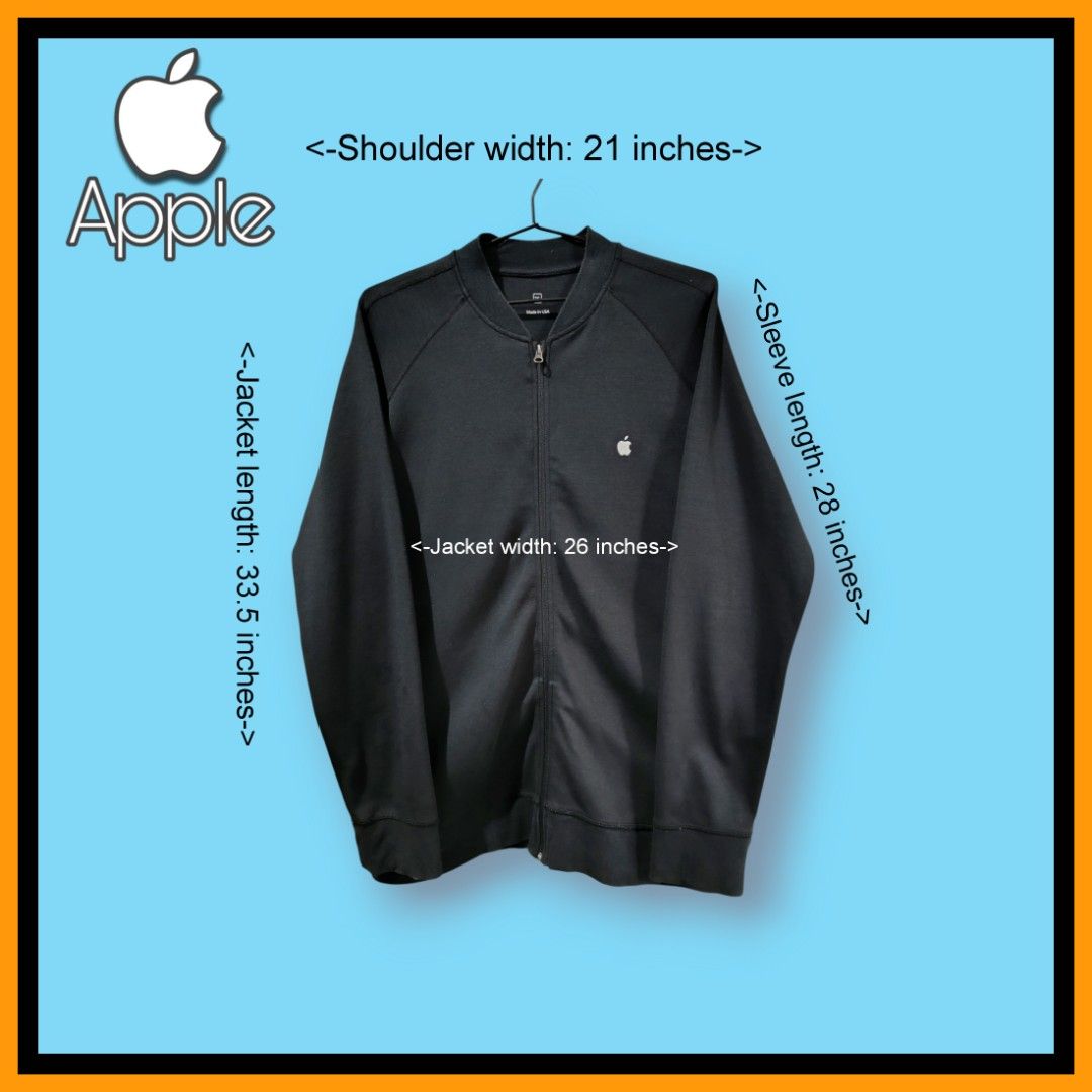 Apple Computer Mens Black Zippered Jacket (Category: Coats, Jackets and Outerwear) located in Bacoor. Submitted by nineties_kid (Listing ID 1468684100, Image 1). Description: <==• Apple Computer Mens Black Zippered Jacket Size: XXL Shoulder width: 21 inches Sleeve length: 28 inches Jacket width: 26 inches Jacket length: 33.5 inches _________________________ -Modes Of Delivery: J&T/Lalamove/ LBC (Cash on Pick-up/COD) -Meet-up (Bacoor Cavite Area/M