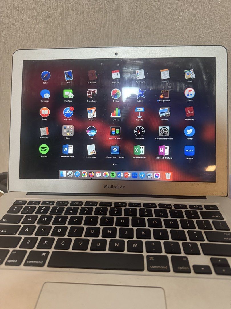 Apple MacBook Air 13-inch 2017 (Category: Laptops & Notebooks) located in Taguig. Submitted by whitechocolatechip (Listing ID 1468633538, Image 3). Description: MacBook Air 13-inch from 2017. Runs on macOS Sierra. Equipped with 1.8 GHz Intel Core i5 processor and 8 GB RAM. 1.5 GB Intel HD Graphics 6000. Silver aluminum body. Normal wear and tear on casing and keyboard area. Screen works fine. Rush. Sale 8800 only negotiable Works well with zoom, 
