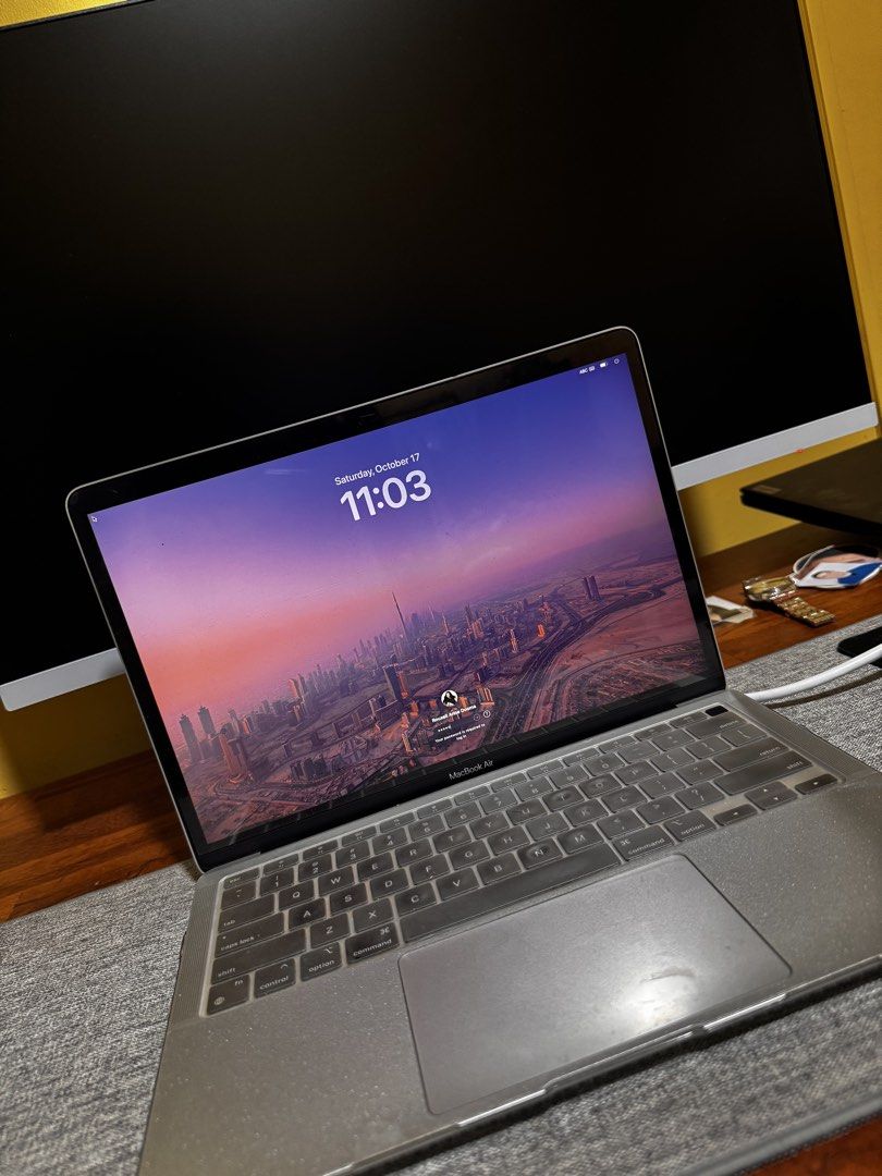 Apple MacBook Air Silver (Category: Laptops & Notebooks) located in Manila. Submitted by ivoryscloset (Listing ID 1468520154, Image 2). Description: - Model: Apple MacBook Air (Silver) - Condition: Great working condition with strong battery life - Design: Sleek aluminium body with classic Apple logo - Extras: Includes a protective silicone keyboard skin, protective cover, and screen protector (since bought it was never removed) - Performance: Cl