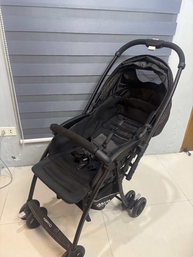 Apruva Keiryo Lightweight Stroller (newborn up) (Category: Strollers) located in Bulacan. Submitted by xpkim (Listing ID 1468551396, Image 1). Description: - Brand: Apruca - Color: Black - Lightweight design perfect for everyday use - Compact fold fits easily in car trunks and small spaces - Breathable mesh seat keeps your little one cool - Adjustable canopy for sun protection - Secure safety harness and solid handlebar grip - Built-in underseat 