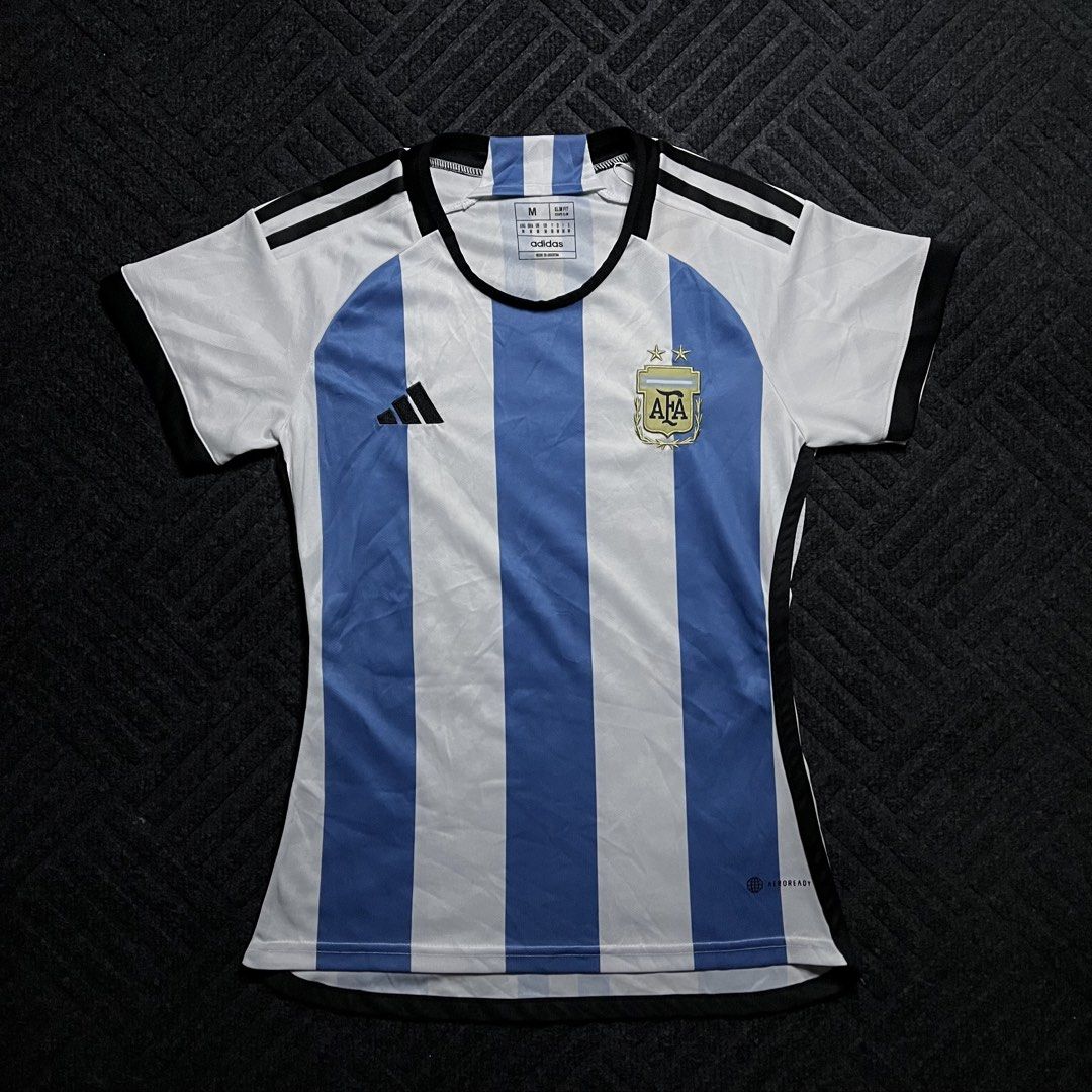 Argentina Home Soccer Jersey (Category: Others Tops) located in Davao. Submitted by archived.status (Listing ID 1462177641, Image 1). Description: COLOR MAY VARY DUE TO LIGHTING‼️ Condition: 9.5/10 Color rate: 9.5/10, or better Issue: N/A Size Medium Width 17 Length 25.