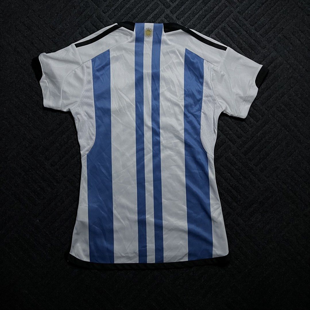 Argentina Home Soccer Jersey (Category: Others Tops) located in Davao. Submitted by archived.status (Listing ID 1462177641, Image 3). Description: COLOR MAY VARY DUE TO LIGHTING‼️ Condition: 9.5/10 Color rate: 9.5/10, or better Issue: N/A Size Medium Width 17 Length 25.